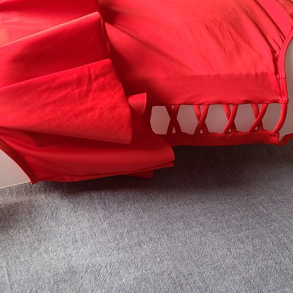 Holipick 1 pc. Red Off Shoulder Swimsuit With Lattice Side Opening NWT (… - Picture 3 of 14